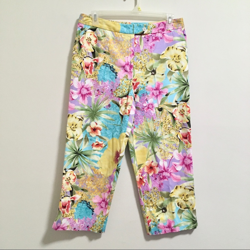 Leslie Fay Floral Tropical Luau Capris 14